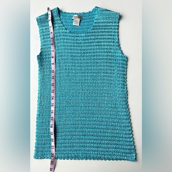 Vintage Nicola Blue Fitted Crinkle Stretch Sleeveless Tank Women’s Size Medium - Picture 5 of 5